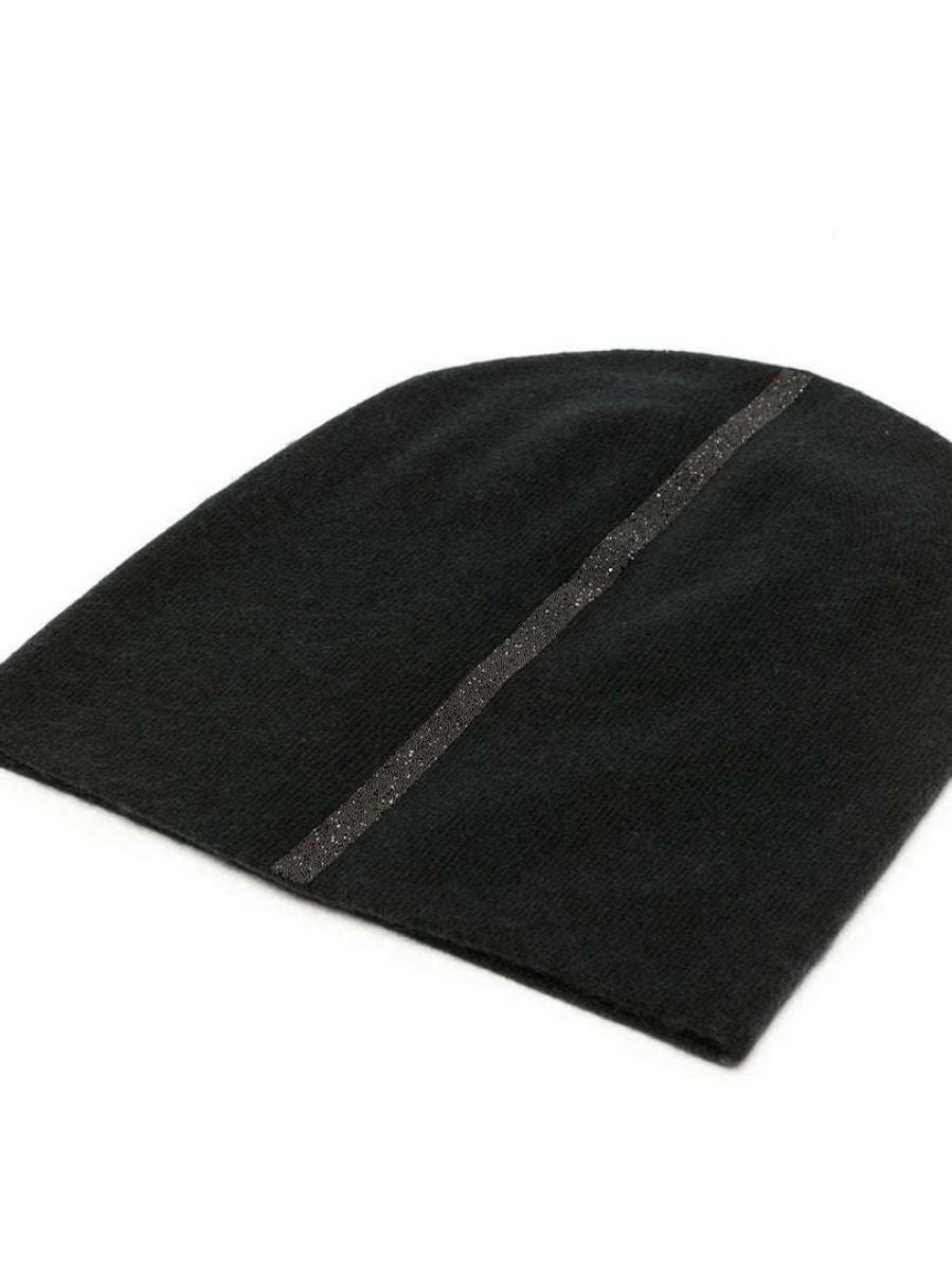 Accessories * | Warm Me Black 'Damian Stripe Hem Hat'