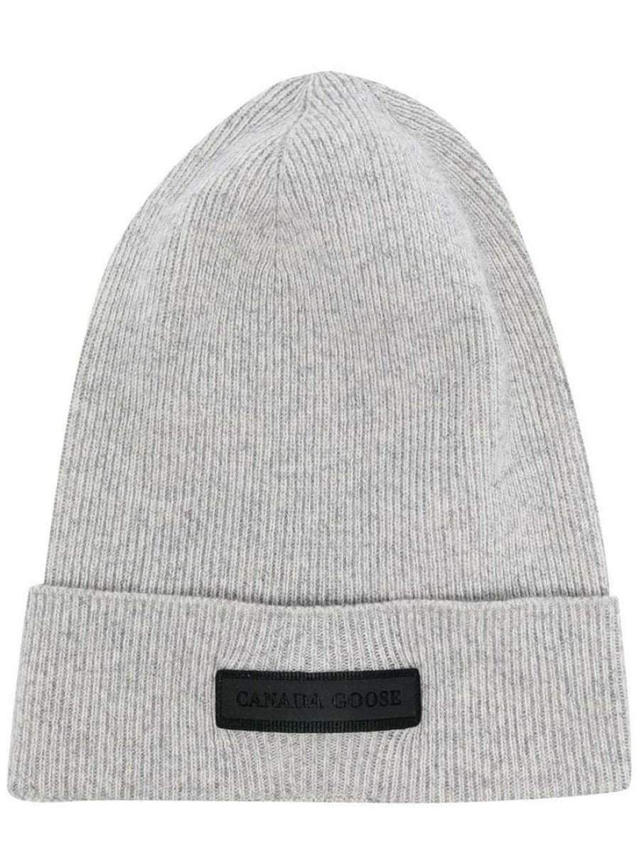 Accessories * | Canada Goose Grey 'Thin Ribbed Logo Detail Beanie'