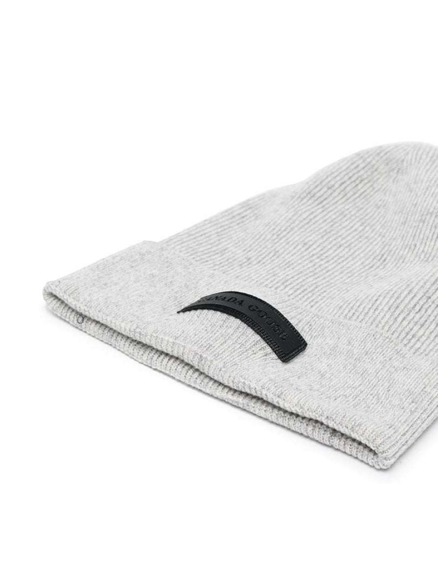 Accessories * | Canada Goose Grey 'Thin Ribbed Logo Detail Beanie'