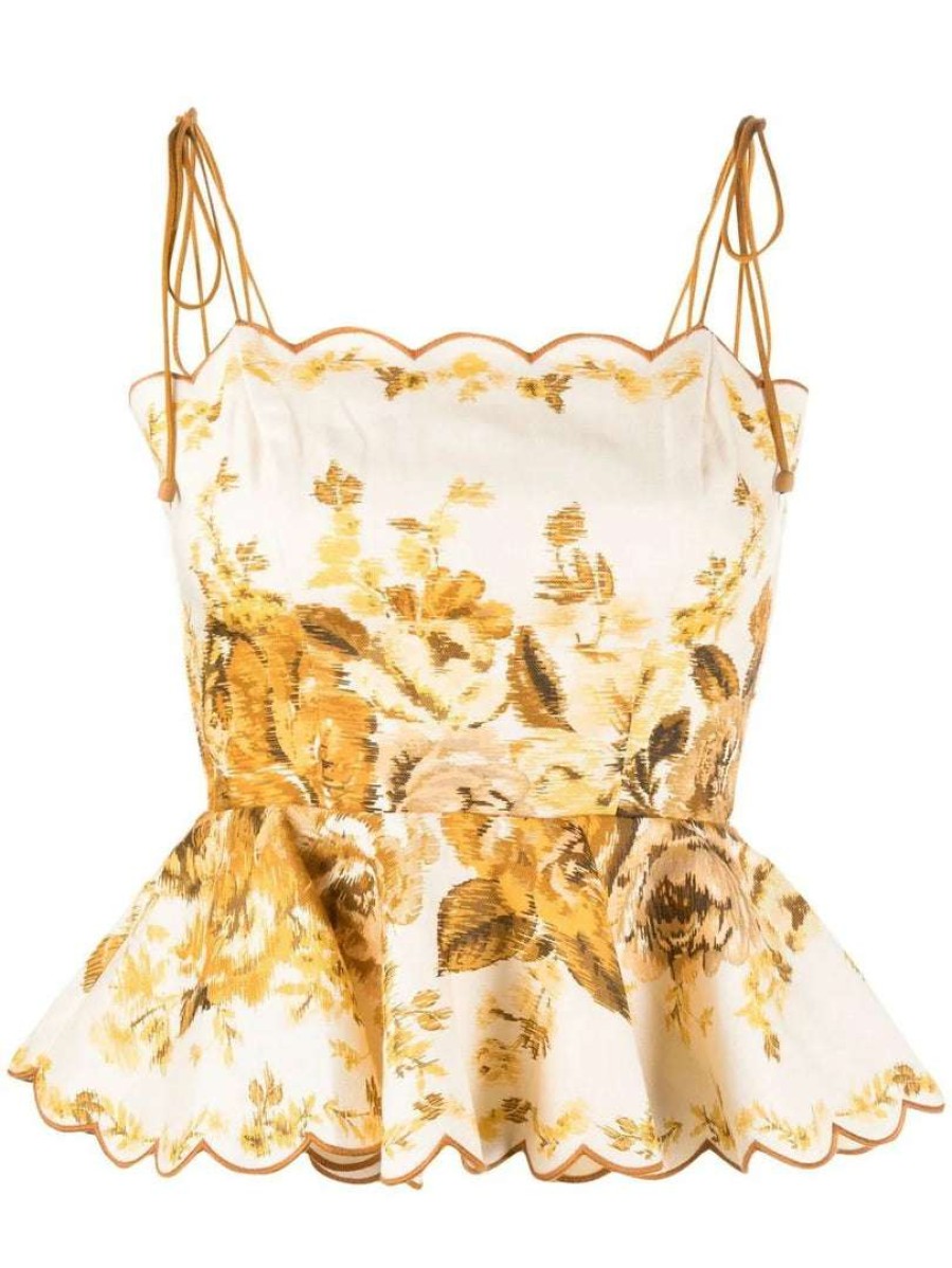 Clothing * | Zimmermann 'Aliane' Floral Scallop Top