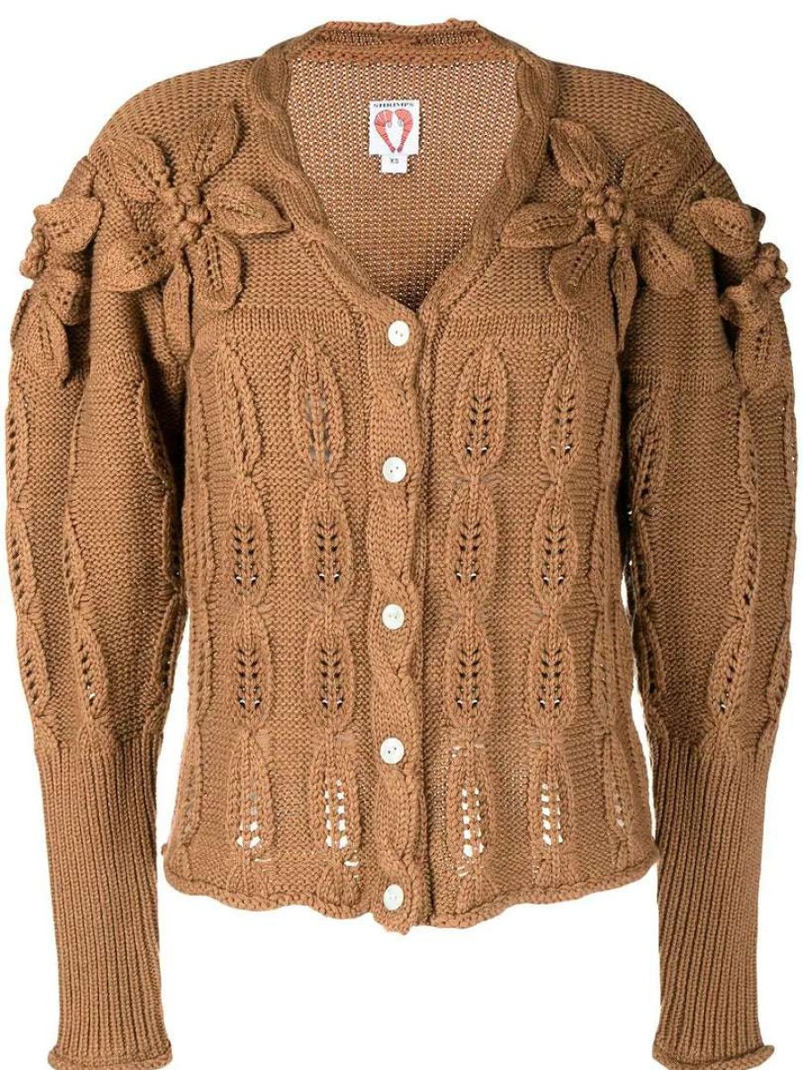 Clothing * | Shrimps Brown 'Claudia' Floral Knit Cardigan Clothing