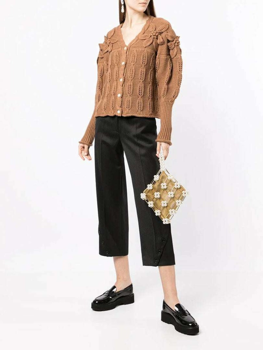 Clothing * | Shrimps Brown 'Claudia' Floral Knit Cardigan Clothing