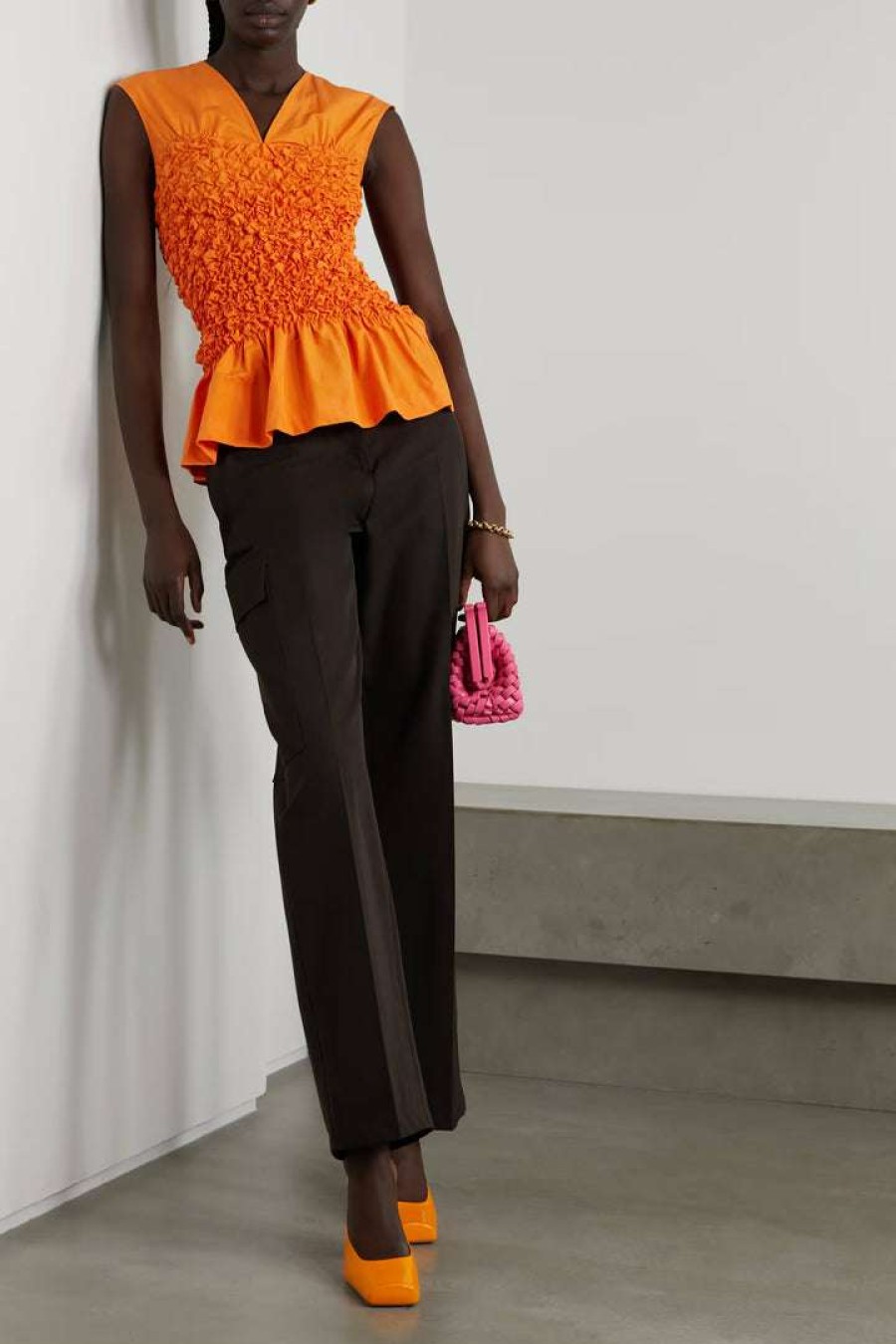 Clothing * | Dries Van Noten Clothing Orange 'Cordoba' Smocked Peplum Top