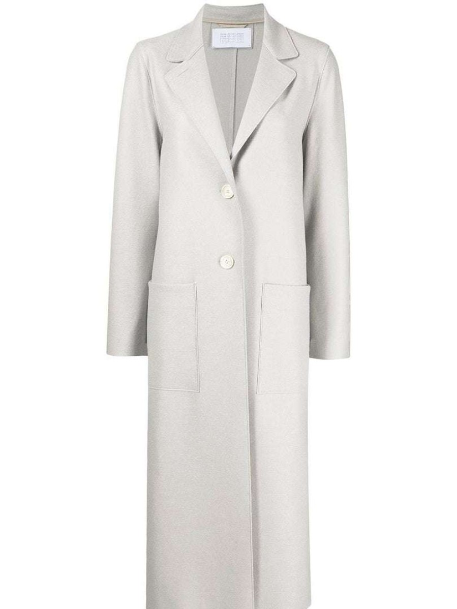 Clothing * | Harris Wharf London Clothing Light Grey 'Single Breasted Side Slit Long Midi Coat'