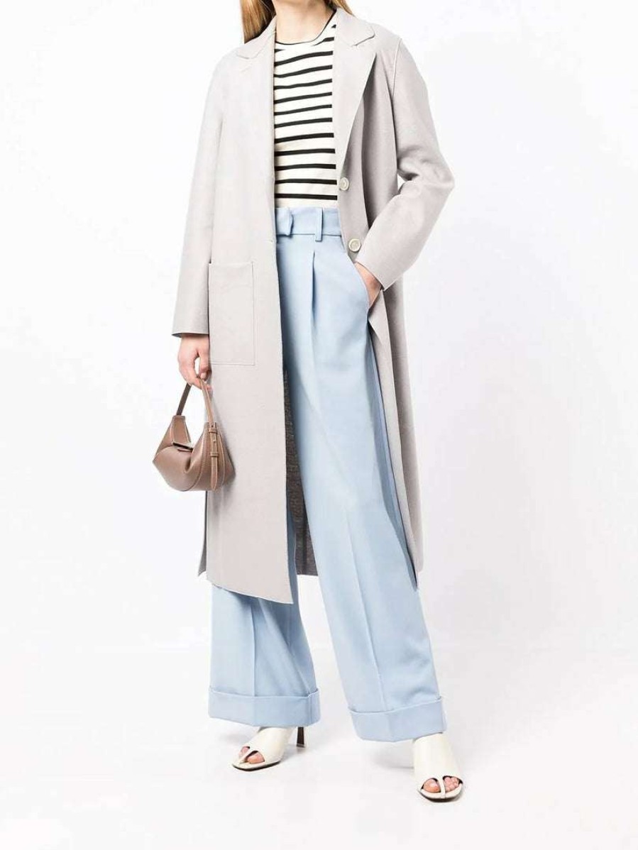 Clothing * | Harris Wharf London Clothing Light Grey 'Single Breasted Side Slit Long Midi Coat'