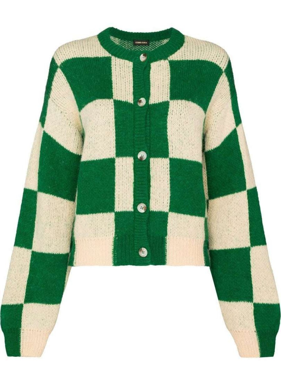 Clothing * | Stine Goya Green And Cream 'Ash' Checked Cardigan