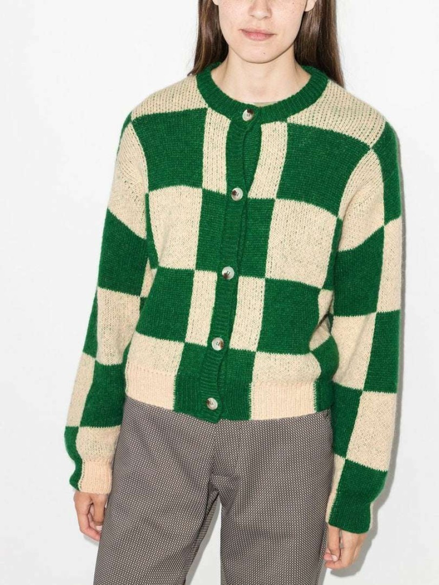 Clothing * | Stine Goya Green And Cream 'Ash' Checked Cardigan