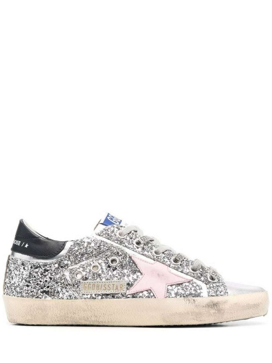 Shoes * | Golden Goose Shoes 'Superstar Silver Glitter Pink Star Trainers'