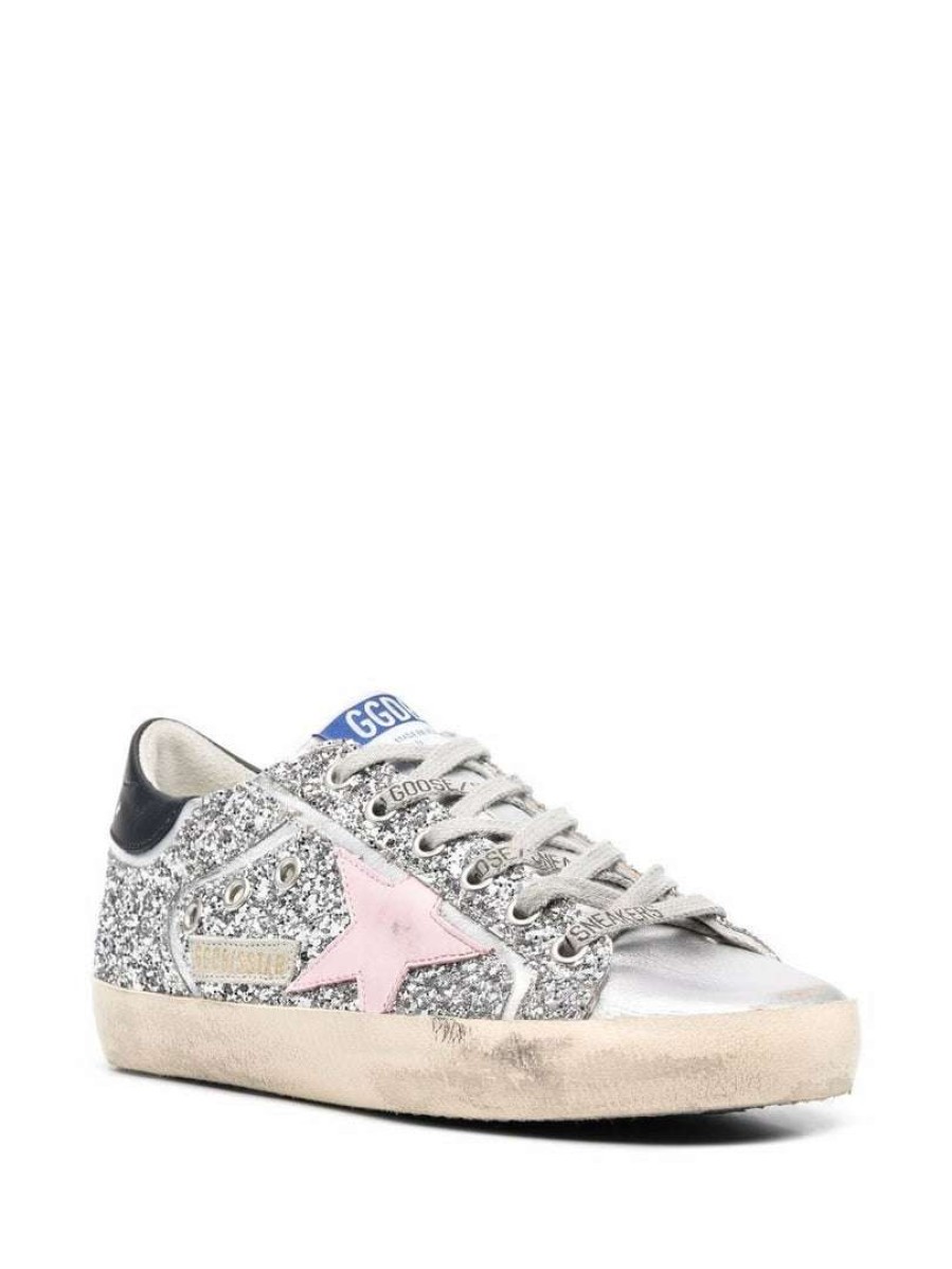 Shoes * | Golden Goose Shoes 'Superstar Silver Glitter Pink Star Trainers'