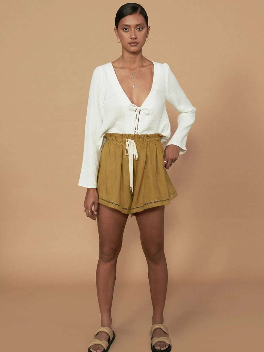 Clothing * | Sancia Clothing Green 'Lucia' Linen High Waist Shorts