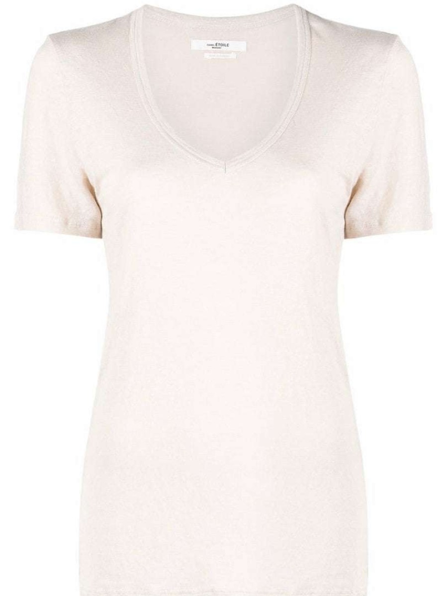 Clothing * | Isabel Marant Etoile Clothing Beige 'Kranger' Linen T-Shirt