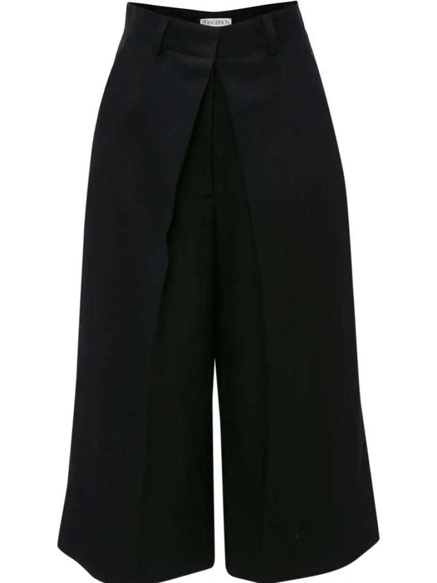 Clothing * | Jw Anderson Clothing Black 'Pleat Front Wide Leg Cropped Trousers'