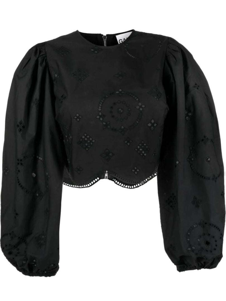 Clothing * | Ganni Black 'Broderie Anglaise Blouse'