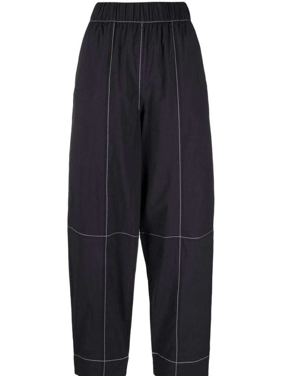 Clothing * | Ganni Black 'Cotton Crepe Trousers'