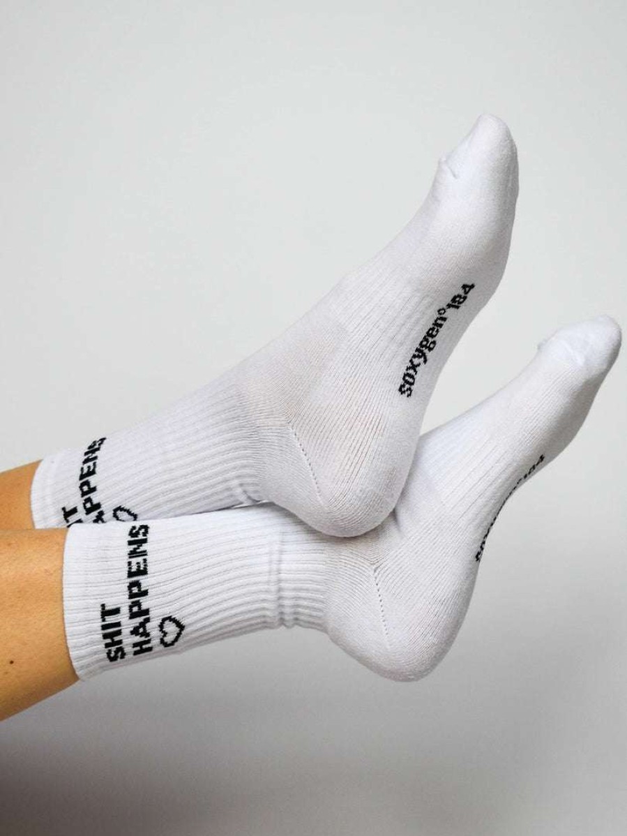 Accessories * | Soxygen Unisex White 'Shit Happens' Classic Socks Accessories