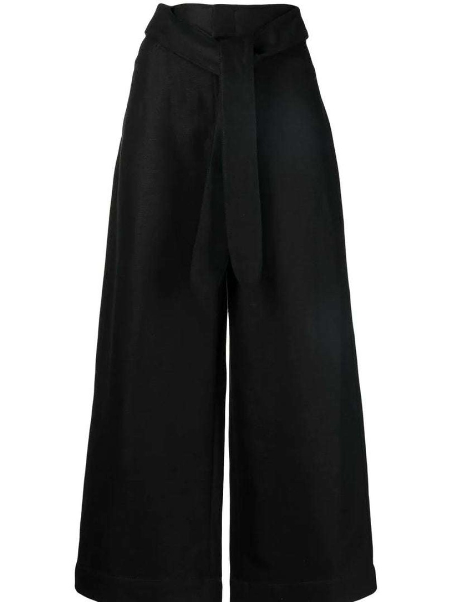 Clothing * | Vince Black 'Tie Front Wide Leg Trousers'