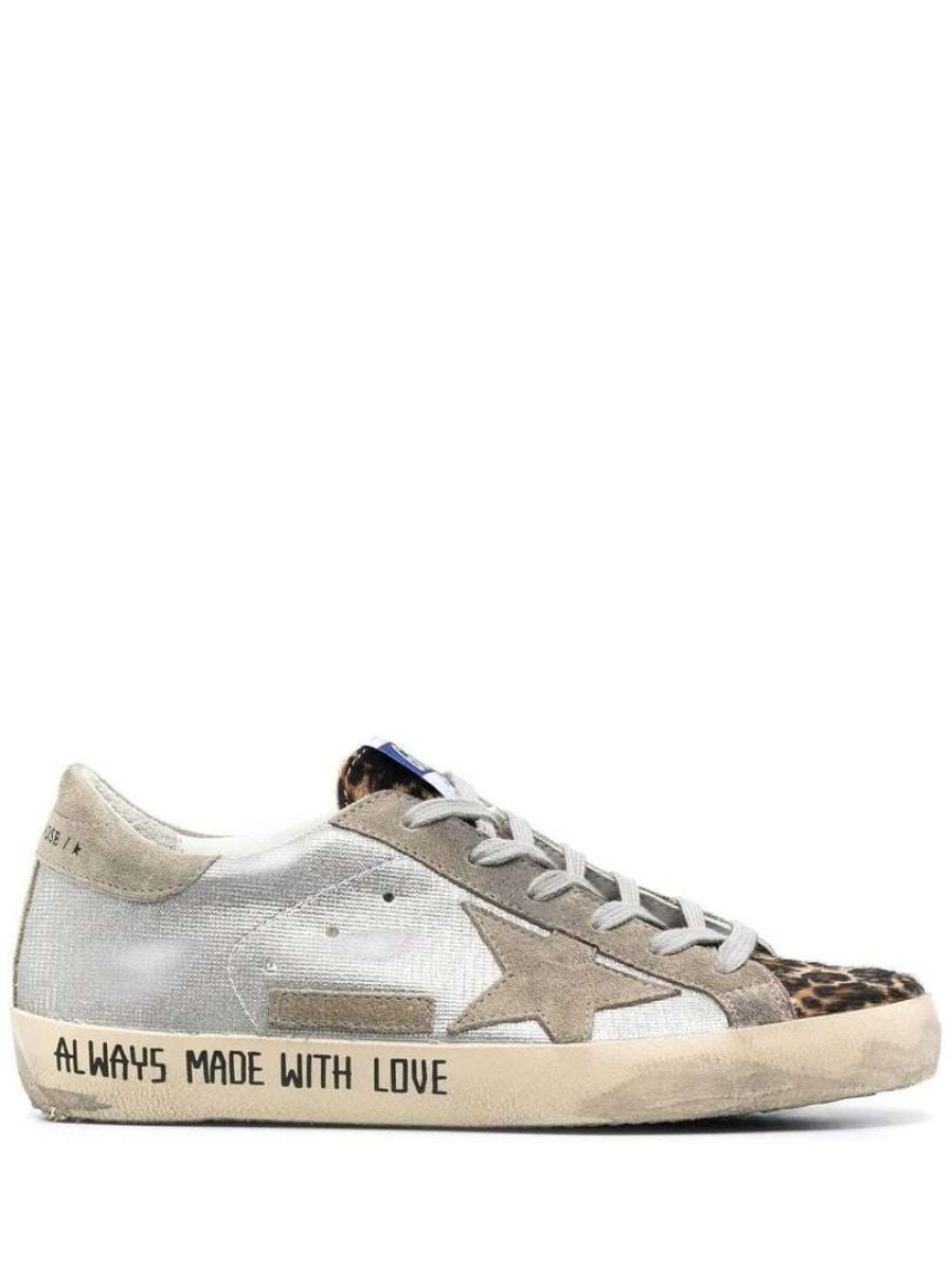 Shoes * | Golden Goose 'Super-Star' Silver Leopard Tongue Sneakers