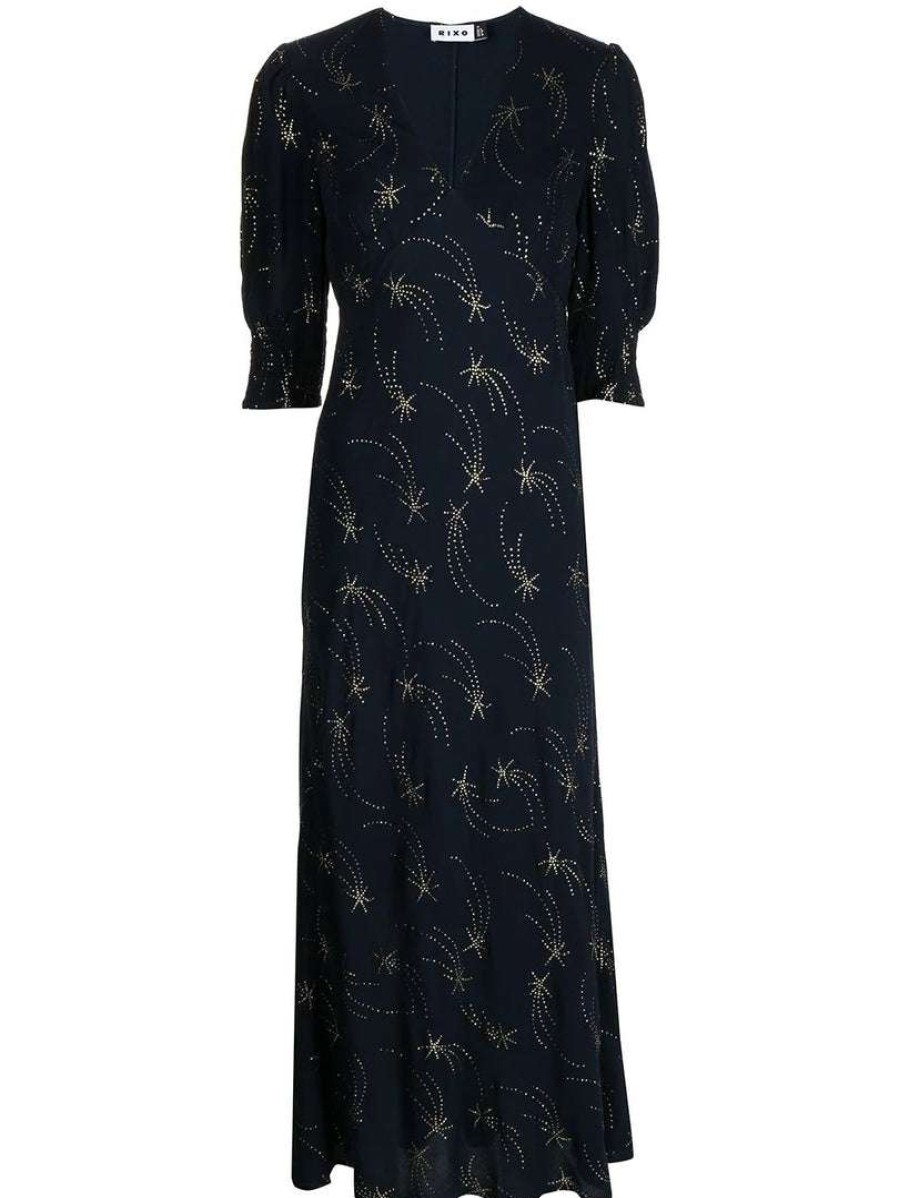 Clothing * | Rixo London 'Zadie' Glitter Star Midi Dress