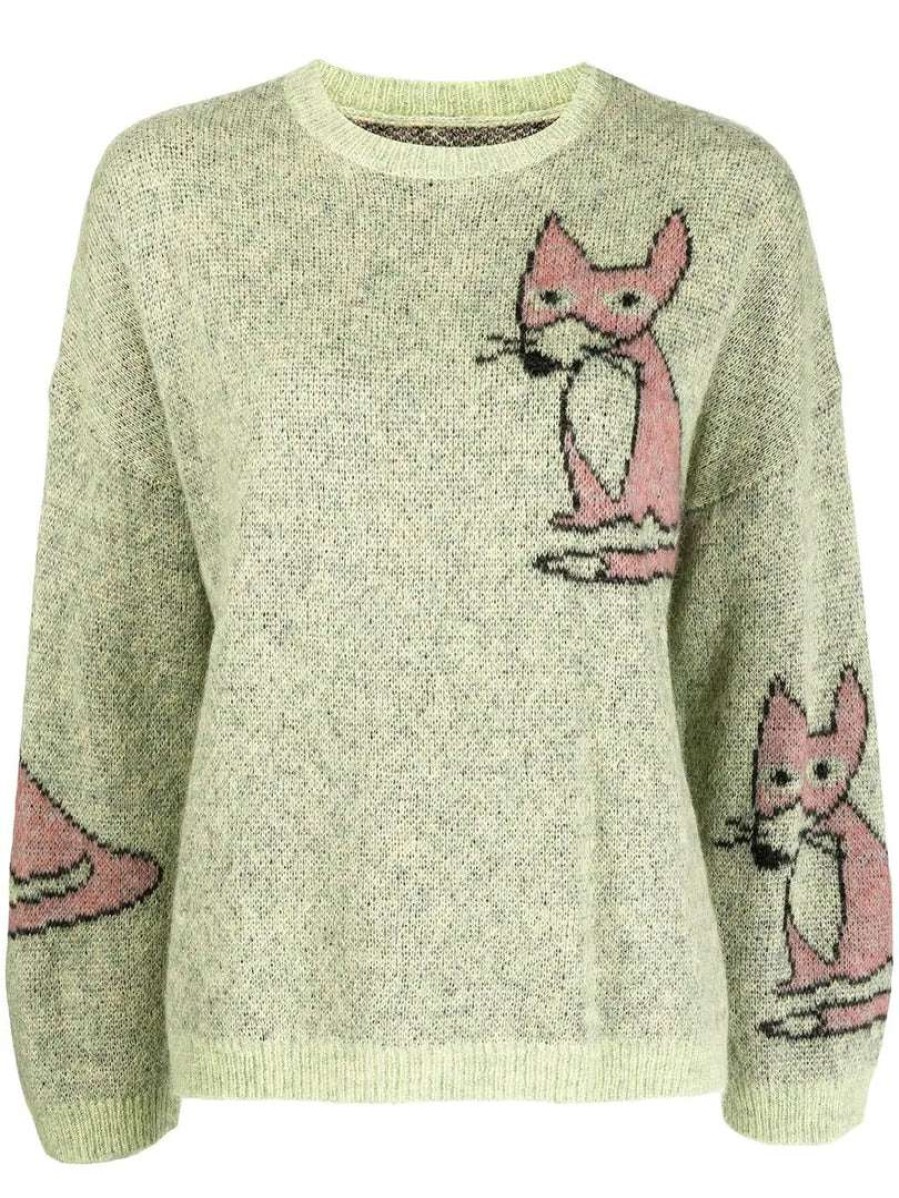 Clothing * | Stella Nova Green 'Adelin' Fox Sweater