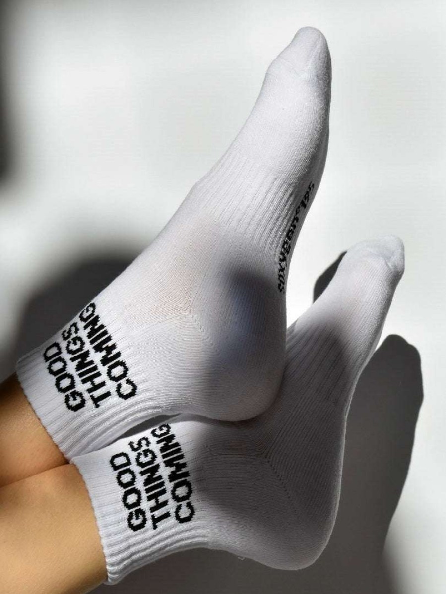 Accessories * | Soxygen Accessories Unisex White 'Good Things Coming' Ankle Socks