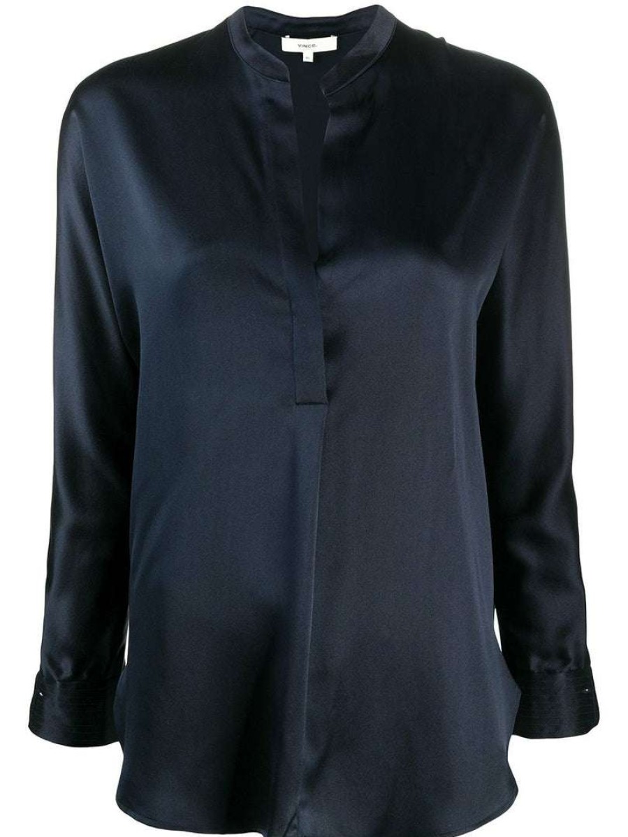 Clothing * | Vince New In Navy 'Silk Open Front Blouse'