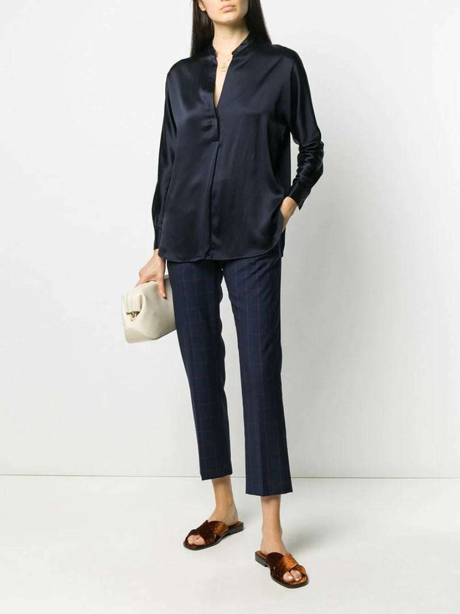 Clothing * | Vince New In Navy 'Silk Open Front Blouse'