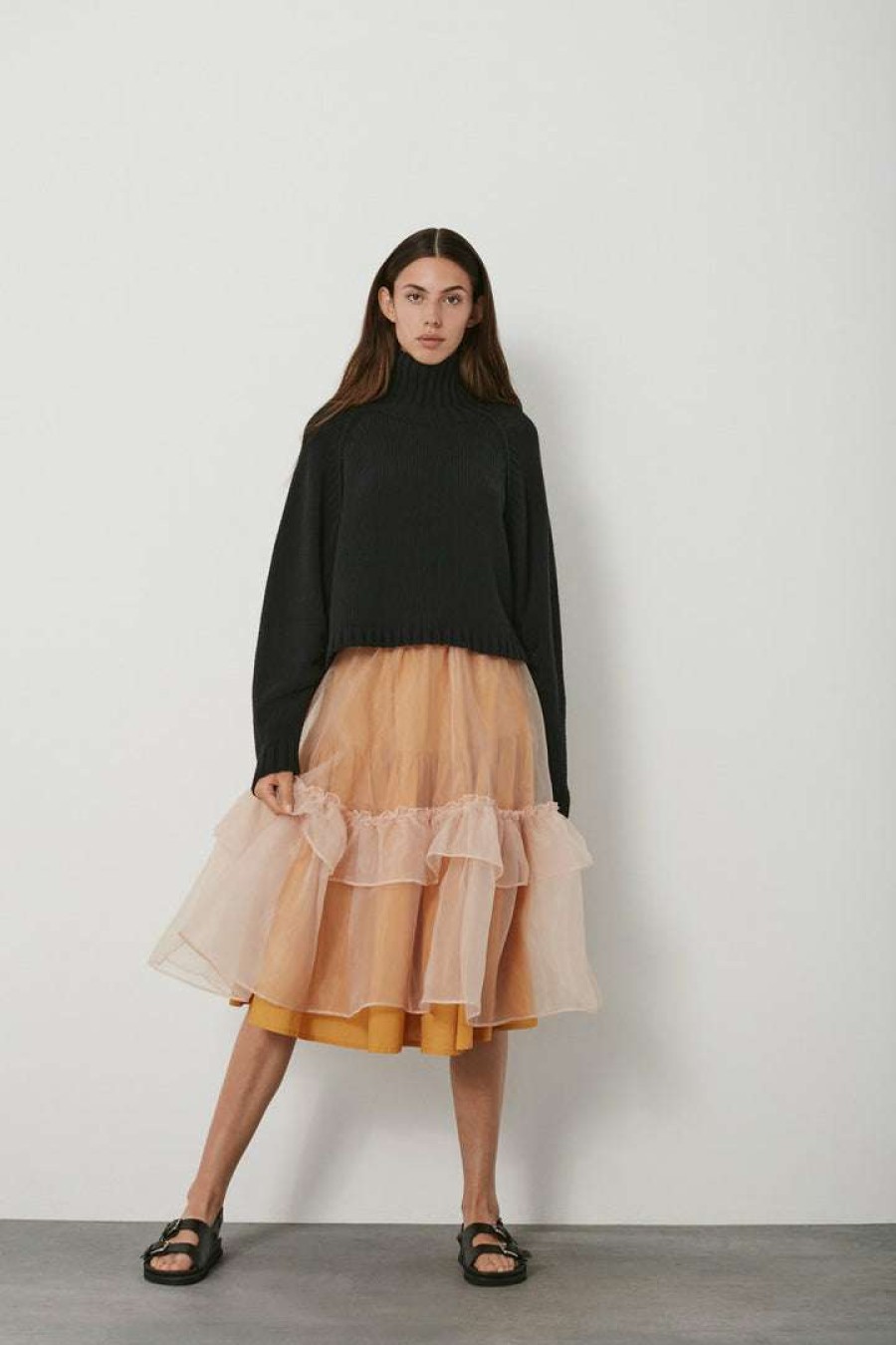 Clothing * | Rabens Saloner Mustard 'Pilar' Layered Organza Skirt Clothing