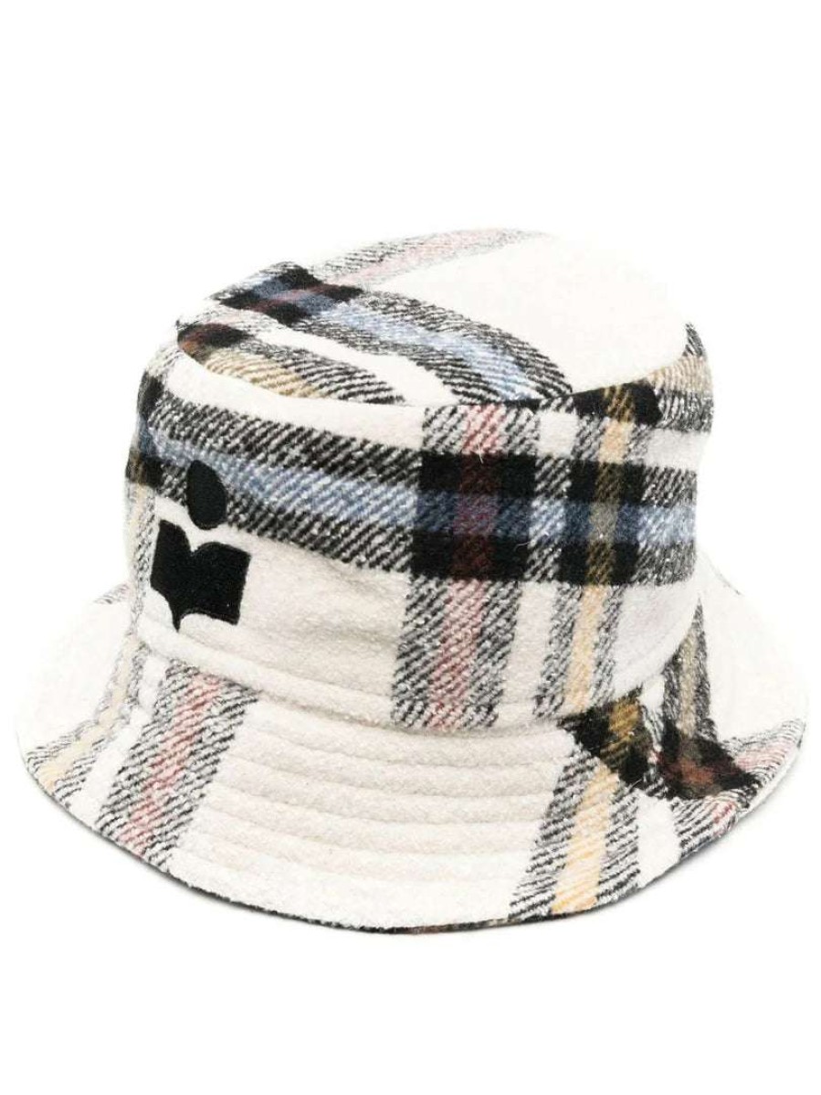 Accessories * | Isabel Marant Etoile Ecru 'Haley' Checked Bucket Hat