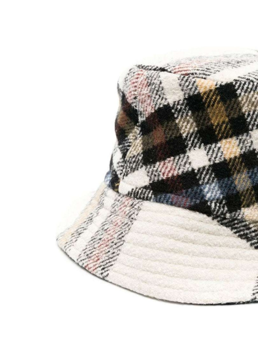 Accessories * | Isabel Marant Etoile Ecru 'Haley' Checked Bucket Hat