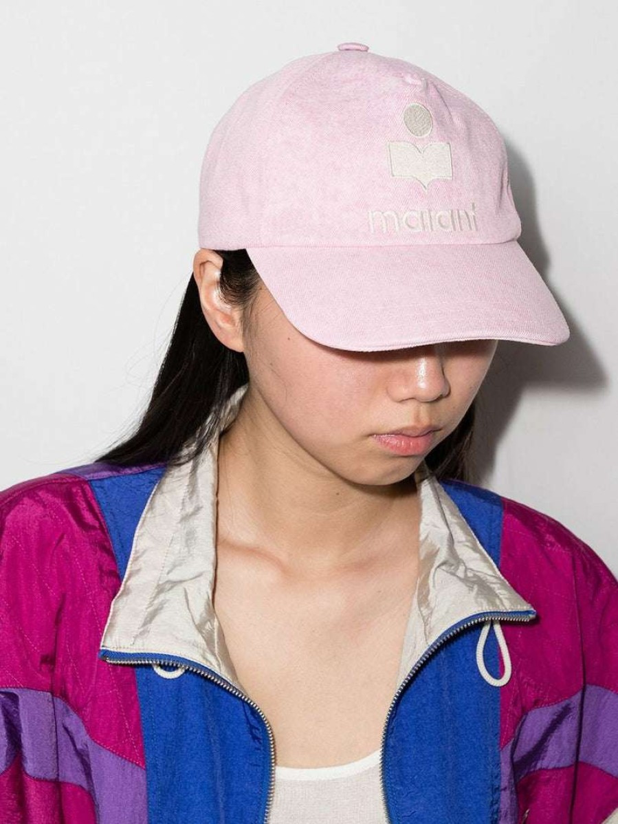 Accessories * | Isabel Marant Light Pink 'Tyron' Logo Denim Cap