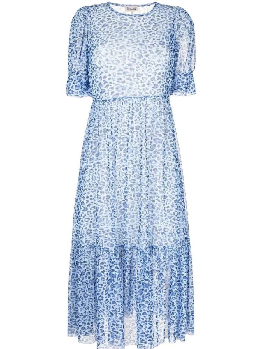 Clothing * | Baum Und Pferdgarten Blue 'Jocelyn' Leopard Mesh Midi Dress