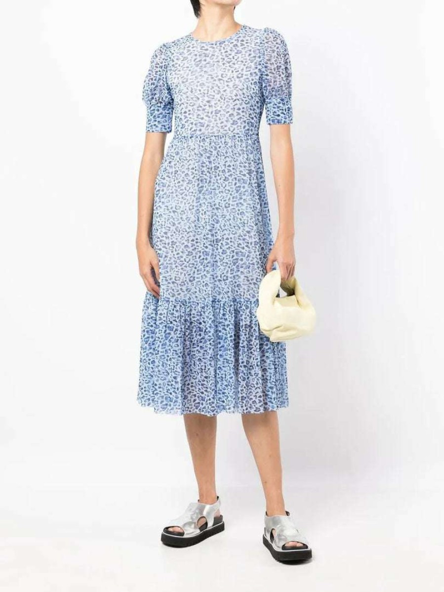 Clothing * | Baum Und Pferdgarten Blue 'Jocelyn' Leopard Mesh Midi Dress