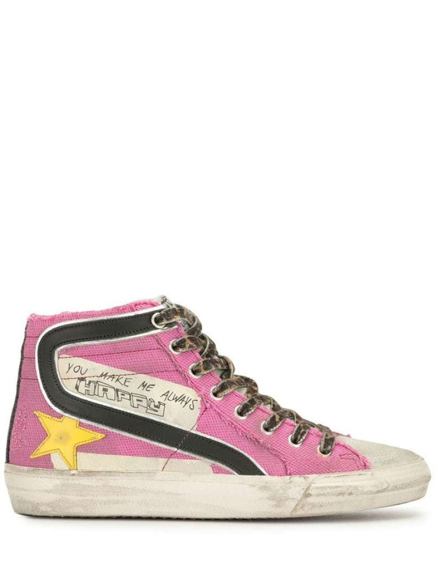 Shoes * | Golden Goose 'Pink Graffiti Detail Hi-Top Trainers' Shoes