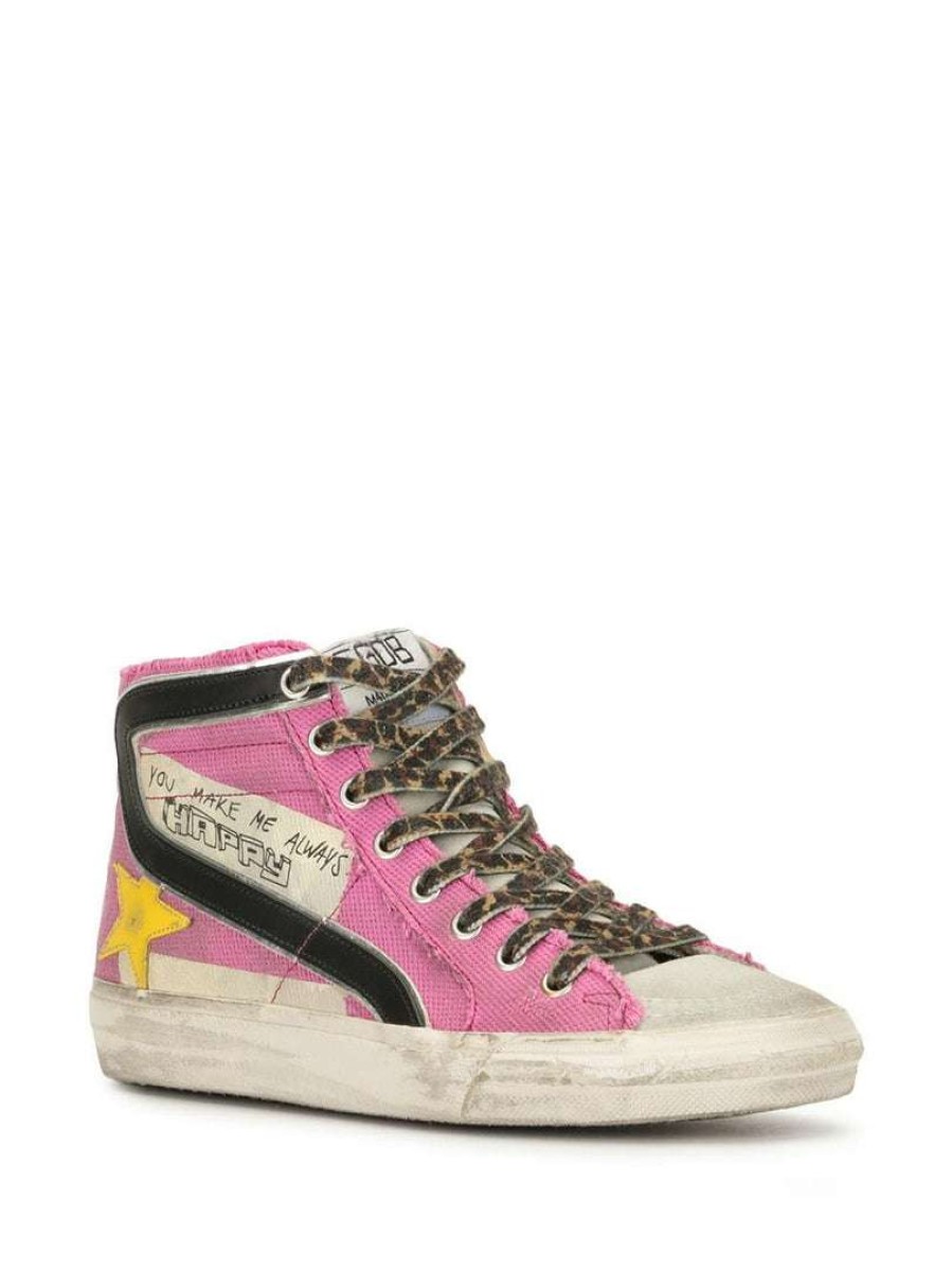 Shoes * | Golden Goose 'Pink Graffiti Detail Hi-Top Trainers' Shoes