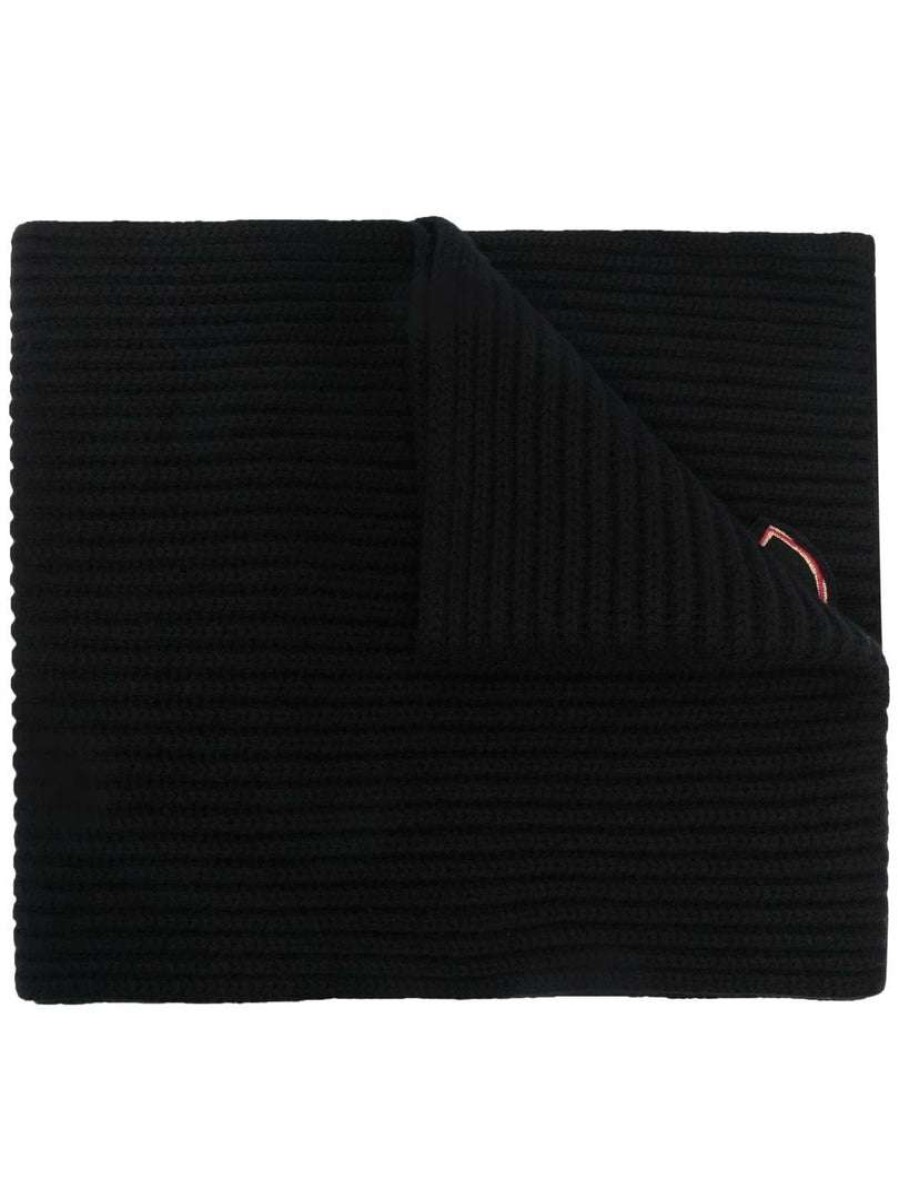 Accessories * | Moncler Black 'Love Logo Patch Scarf'