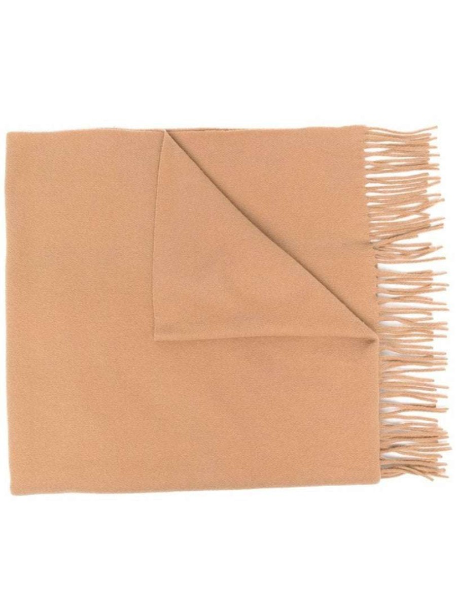 Accessories * | Moncler Camel 'Fringed Logo Patch Scarf'