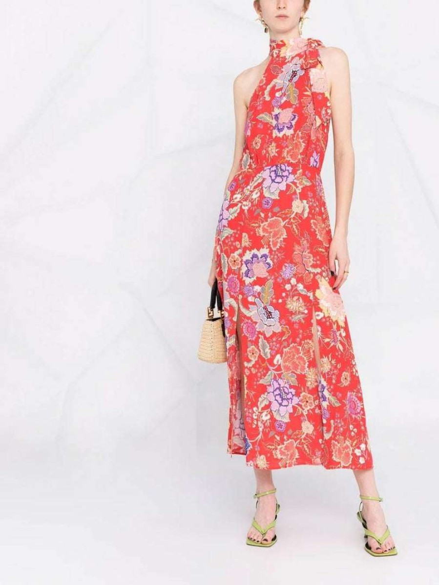 Clothing * | Rixo London 'Valerie' Neck Tie Floral Midi Dress