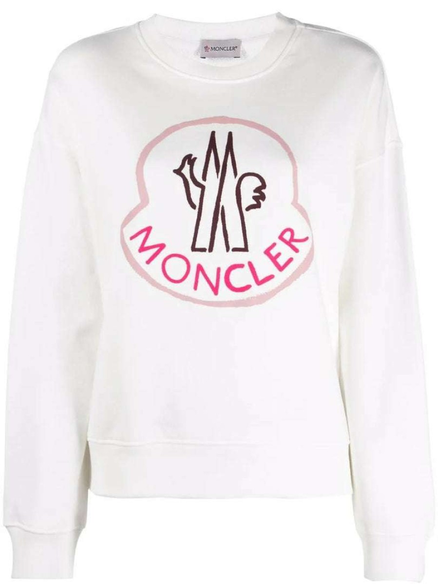 Clothing * | Moncler 'White Logo Print Sweatshirt'