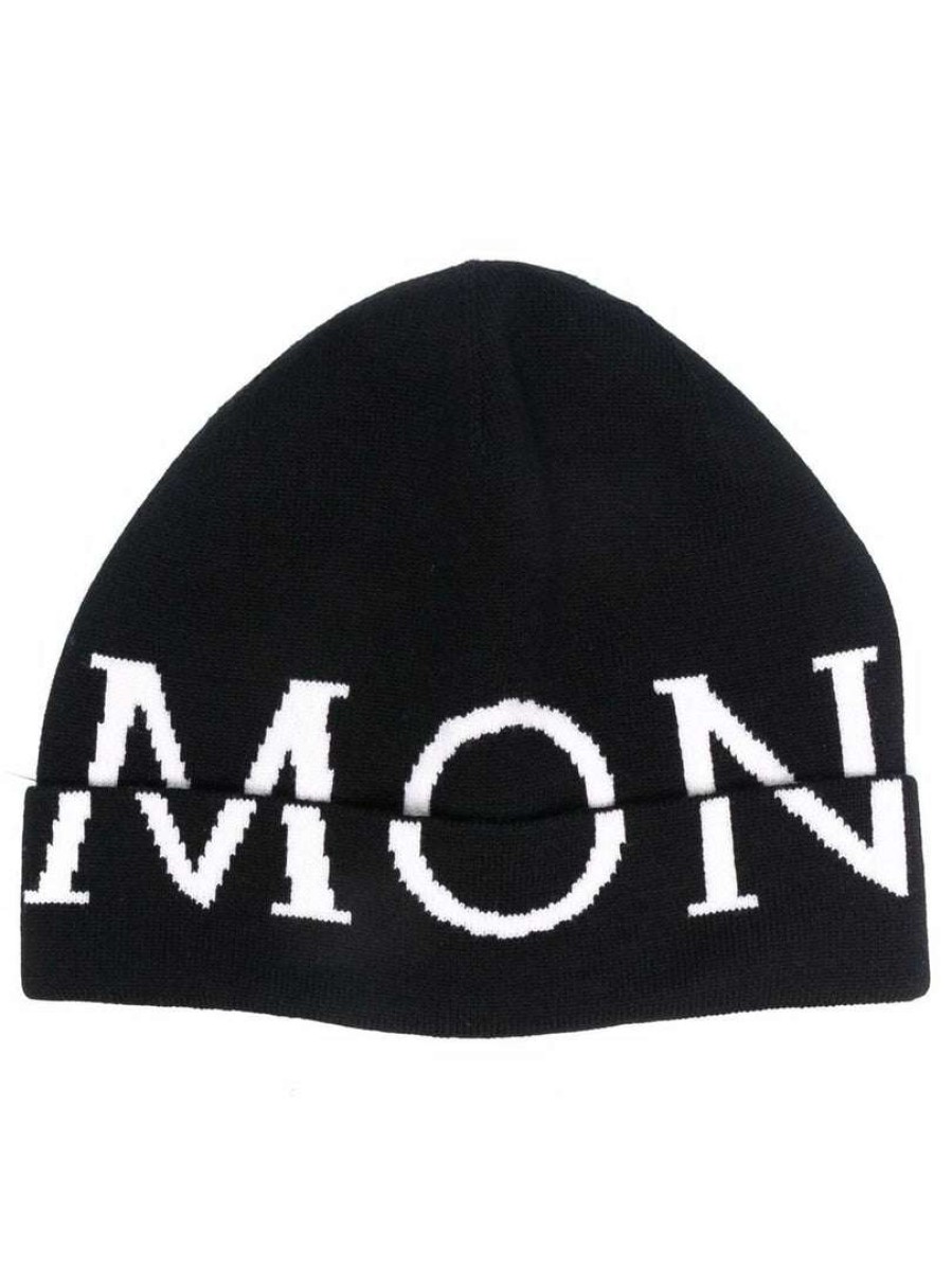 Accessories * | Moncler 'Monochrome Logo Detail Knit Hat'