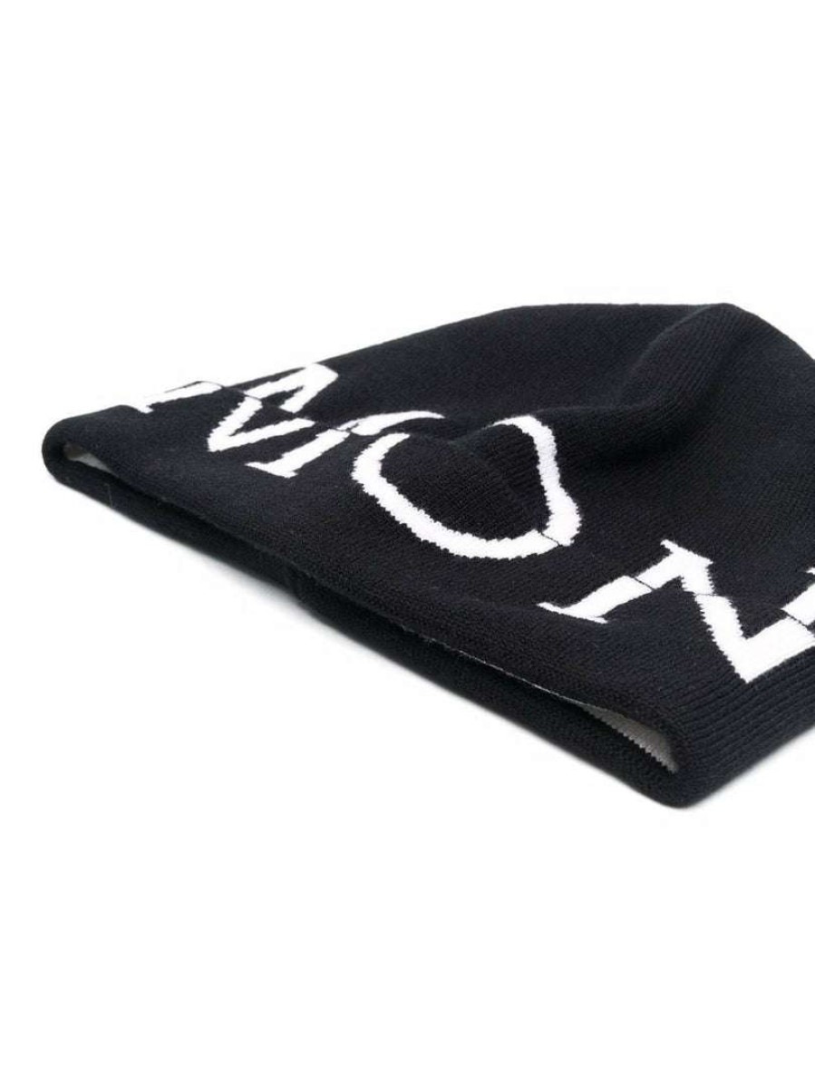 Accessories * | Moncler 'Monochrome Logo Detail Knit Hat'