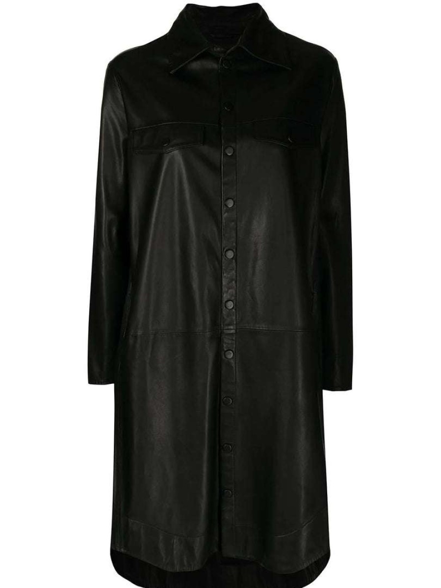 Clothing * | Mdk Black Oversized 'Nanna' Leather Shirt Dress Clothing