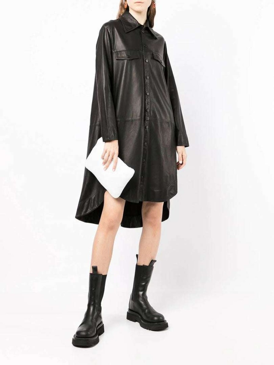 Clothing * | Mdk Black Oversized 'Nanna' Leather Shirt Dress Clothing