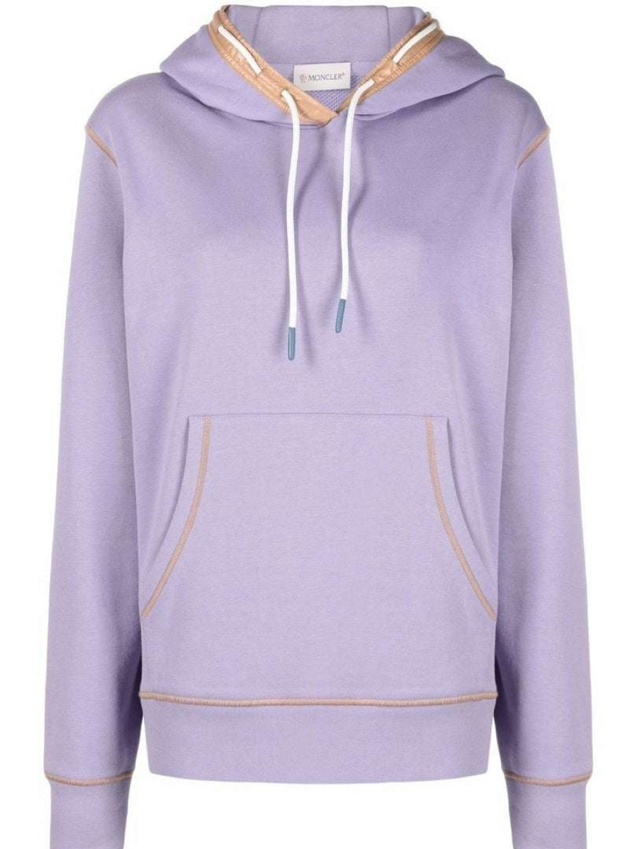 Clothing * | Moncler Purple And Beige 'Contrasting Trim Hoodie'