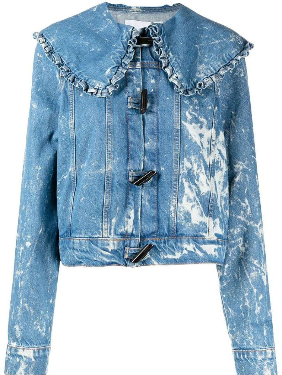 Clothing * | Ganni 'Bleached Ruffle Collar Denim Jacket'