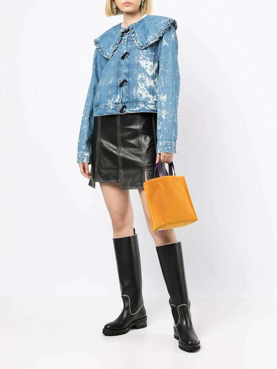 Clothing * | Ganni 'Bleached Ruffle Collar Denim Jacket'