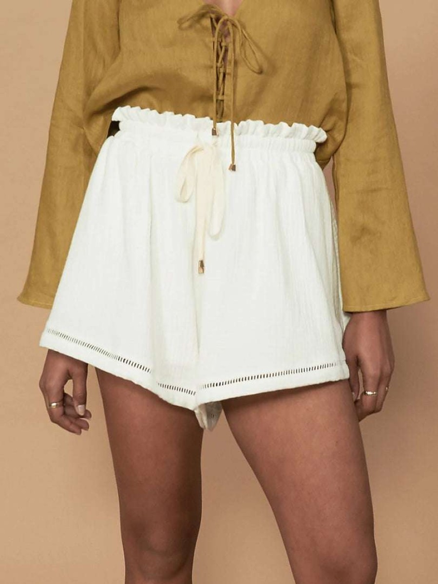 Clothing * | Sancia Clothing White 'Lucia' High Waist Cotton Shorts