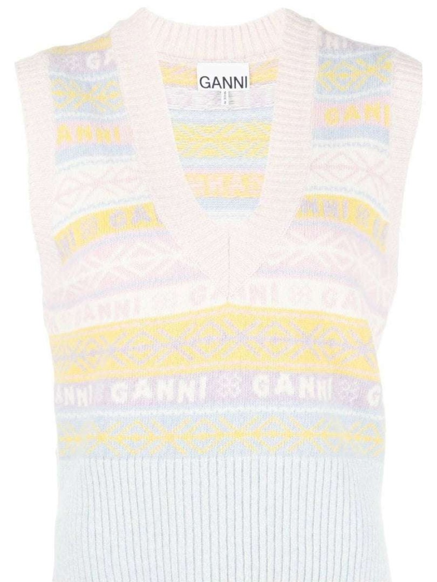 Clothing * | Ganni New In 'Pastel Logo Detail Sweater Vest'