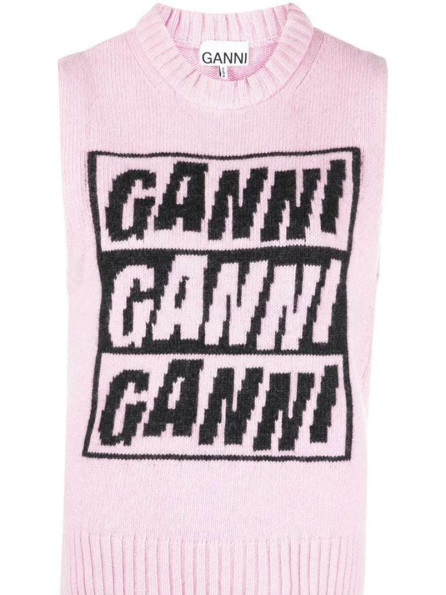 Clothing * | Ganni New In 'Logo Sleeveless Knit Sweater'