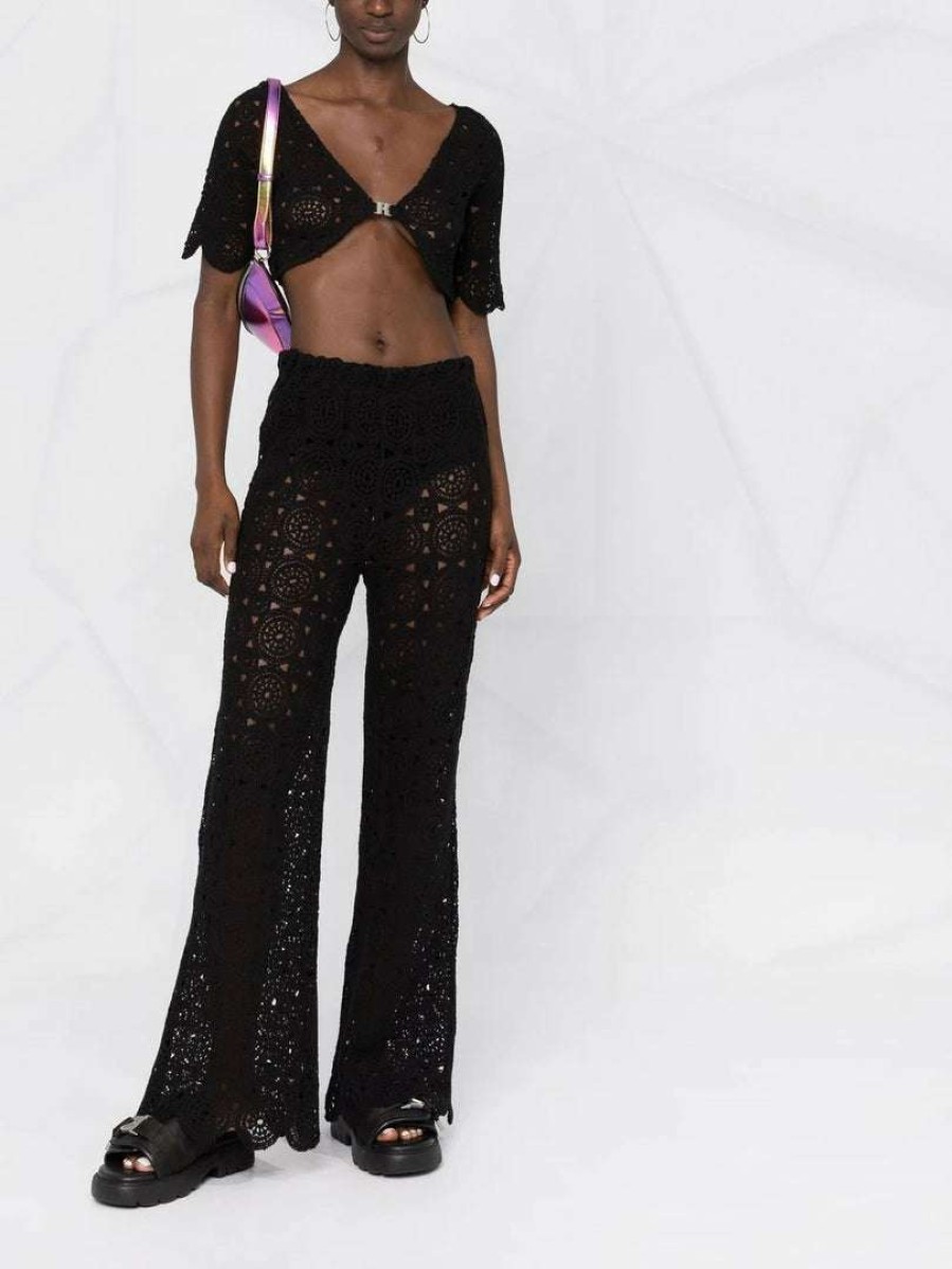 Clothing * | Rotate Black 'Nola' Crochet Trousers Clothing