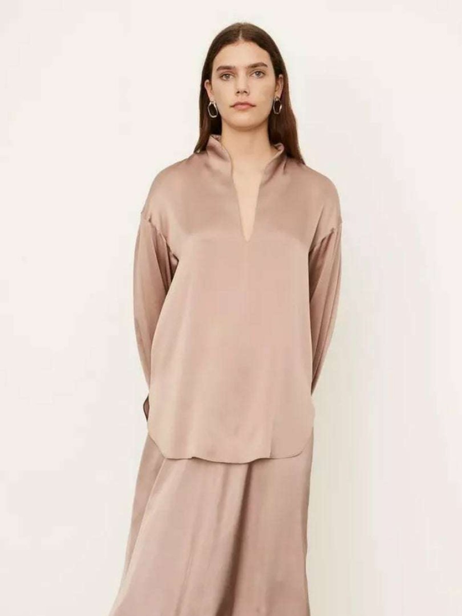 Clothing * | Vince Clothing 'Slit Neck Silk Blouse'